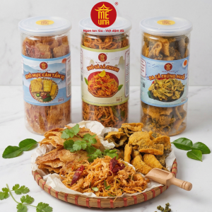 MEVINA 3 Món: Khô Gà Lá Chanh Khô Mực Cán Tẩm Vị & Da Cá Lắc Phô Mai Giòn Rụm - Đồ Ăn Vặt Sạch