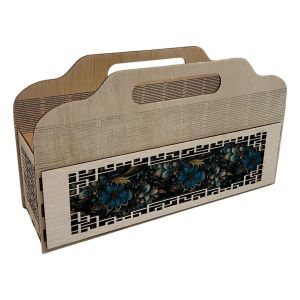 Wooden Gift Packaging Bag Box with Handle – Blue Floral Design | HL Makes | 32x10x16.5cm - FB25-43