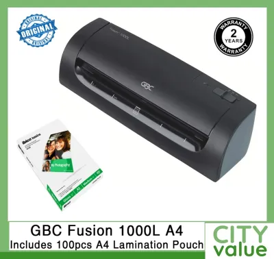 GBC Fusion 1000L A4 Lamination Machine. Includes 100 pcs A4 Lamination Pouch Up to A4 Size Lamination. 2 Roller Technology. 4min Warm Up. Local SG Stock. 2 Year Warranty