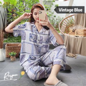 BAJU TIDUR WANITA Dewasa Piyama Lengan Pendek CP Celana Panjang / Daily Set Pajamas Rayon