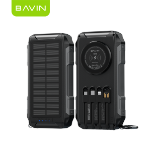 BAVIN PC1251 30000mAh Solar Powerbank PD 22.5W Fast & 15W Wireless Charging w/ Built-in Cables 3 Outputs LED Light