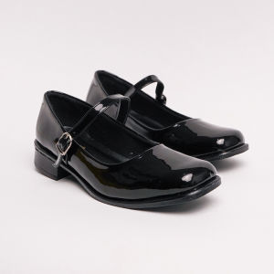 Bigsize 36 - 43 Sepatu Pantofel Wanita Paskibra Sekolah Hitam Glossy Hak Tebal 2.5cm