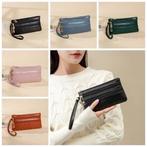 ANGY  กระเป๋าหลายช่อง กระเป๋าใส่เหรียญมีซิปสองช่อง สีทึบทึบ จุได้มาก กระเป๋าสตางค์ยาวลายลิ้นจี่ แบบพกพาได้ ที่ใส่บัตร หญิง/ชาย