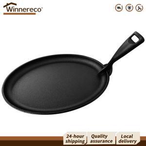 [Winnereco Flagship Mall] 10.6 X 6.89in Iron Sizzle Griddle Griddle Oval Shape Steak Plate Fajita Server Plate Griddle Pan for Cooking Grilling Meats