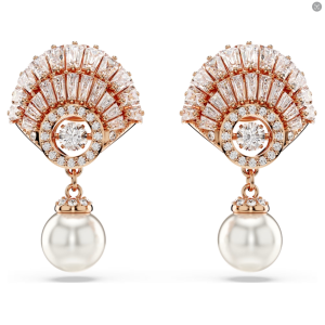 💖Swarovski💖Idyllia Mixed Cut Rose Gold Shell Diamond Pearl Earrings S925 Sterling Silver Womens Fashion Earrings Hypoallergenic Non-allergenic Valentines Day Gift Birthday Gift for Girlfriend Bestie