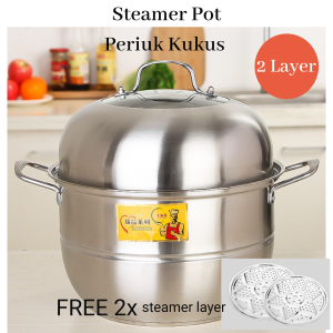 Steamer Pot Stainless Steel 2 Layer Periuk Kukus Masak Pengukus Cookware Cooking Cooker Kitchen Gas Stove Utensil Kuali蒸笼蒸锅
