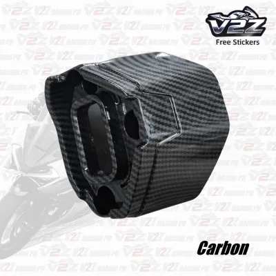 V2Z Motorcycle Exhaust End Cap for Click V2/V3/V4 - Matte Black - Carbon Fiber Design - Direct Replacement - ABS Plastic/Carbon Fiber Look - Secure Fit