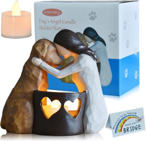 weslinkeji Dog Memorial Gifts，Pet Loss Gifts，Hand-Sculpted Dogs Passing Away Sympathy Gift，Remembrance Gift ，Dog Lovers Candle Holder Statue with LED Candle