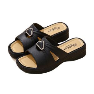 [Free Shipping] High-Heeled Sandals That Make You Look Taller And Slimmer Fashionable Rhinestone-Decorated Outdoor Slippers Non-Slip And Wear-Resistant Thick-Soled Beach Shoes
