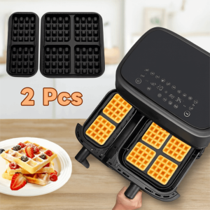 HESSIN 2 Piece Heat-resistant Air Fryer Waffle Mold Non-stick Silicone Baking Mold Baking Accessories Square/Rectangular Waffle Tray Chocolate