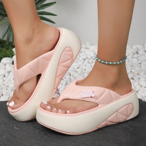 Free Shipping New Thick-Soled Summer Flip-Flops Fashionable And Simple Design With An Added Height Suitable For Wearing Outdoors Featuring Letter Prints For Women