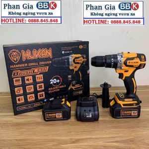 Khoan pin 13mm HUKAN HK-533BL không chổi than ba chức năng khoan tường gỗ thép bảo hành 12 tháng