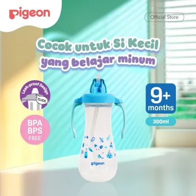 PIGEON Tall Straw Bottle - 300 ML | Botol Minum Bayi Anak SEDOTAN | BOTOL MINUM ANTI TUMPAH | 9+ BULAN | BPA FREE