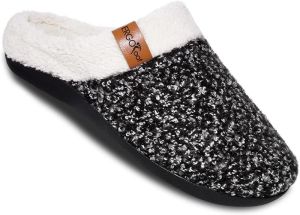 ERGOfoot Orthopedic Slippers with Arch Support Slip-On Knit Soft Sherpa Lining House Slipper Plantar Fasciitis Relief Orthotic House Shoes with Indoor Outdoor Anti-Skid Rubber Sole