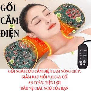 Gối Ngải Cứu Cắm Điện Làm Nóng Cổ Giúp Giảm Đau Vai Gáy Cổ Gối Kê Cổ Thảo Dược Hương Thơm Thảo Mộc