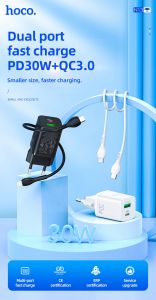 หัวปลั๊กชาร์จด่วน PD 2พอร์ต (30W + Quick Charge 3.0) ขากลม EU แท่งเทียน 3 ประเภท หรือ หมายเลข: **N13 หัวปลั๊กชาร์จด่วน PD 2พอร์ต (30W + Quick Charge 3.0) ขากลม EU แท่งเทียน 3 ประเภท