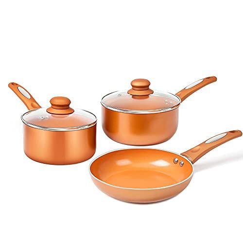 [PREORDER] FGY 5 Pieces Copper Pots Pans Set Nonstick Cookware Set