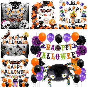 WISH BOUTIQUE Black Orange Halloween Balloon 3D Film Shape Halloween Party Decoration Balloon Garland Spider Bat Halloween Latex Balloon Halloween Theme