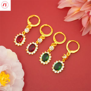 XT đồ trang sức Hàn Quốc 24K Bông Tai ngọc lục bảo Màu Đỏ phụ nữ 916 mạ vàng ban đầu