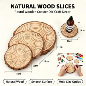 3PCS Natural Wood Slices Round Wooden Coaster 8cm 10cm 14cm DIY Craft Decor Home Office