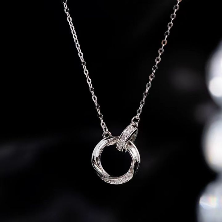 Mobius Double Ring Necklace Women's Pure Silver Simple Light Luxury