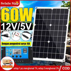 (dalam stok dikirim dari jakarta) 60W Solar Panel / Solar Cell / Dual 12v/5v USB Panel Surya 60wp Monocrystalline (Dengan pengontrol surya 10A)
