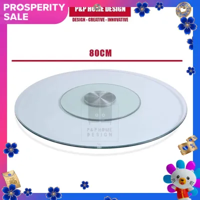 Meja Makan Kaca Tempered Glass Rotating Top Table Turn Top Lazy Susan Dining Table Top Pusing 玻璃转盘[Ready Stock]