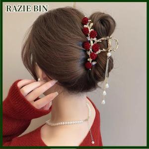 RAZIE BIN กิ๊บหนีบผมแต่งพู่รูปกุหลาบหรูหราแฟชั่นสำหรับผู้หญิงกิ๊บปลาฉลามสวยงามอเนกประสงค์สำหรับงานเลี้ยงกิ๊ฟ