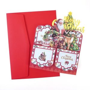 HORAC Cartoon Pattern Christmas Greeting Card Multicolor 4-Layer Holiday Postcard Vintage Santa Claus 3D Pop Up Card Festive