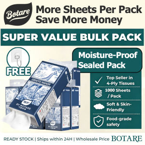 Botare Giraffe Manor 4-Ply Tissues Super Value Bulk Pack Facial Tissue Soft & Thickened Top Seller 1000 Sheets Soft & Skin-Friendly Food-Grade Safety Ready Stock Ships within 24H Wholesale Price