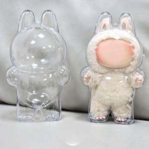 BC 1Pc Protective Acrylic Storage Case For Plush Dolls Display Bag for Labubu V2 Sitting Party No Doll Transparent Portable Cable Organizer Box Storage Case[No Doll]