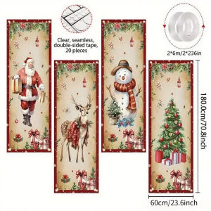 0.6×1.8M/4pcs Vintage Christmas Hanging Flag Wall Banner Door Wall Cloth Flag For Home Xmas Decor