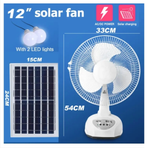 12-Inch Energy-Saving Table Fan Solar Panel Rechargeable Plastic for Outdoor Sitting & Workspaces