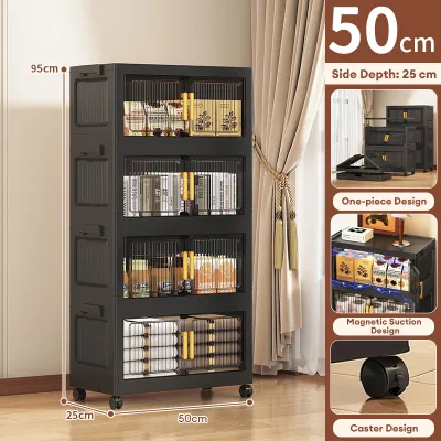 L50 Stackable Transparent Double-Door DIY Storage Cabinet Multi-Layer Home Childrens Storage Cabinet Plastic Extra-Large Multi-Layer Storage Cabinet