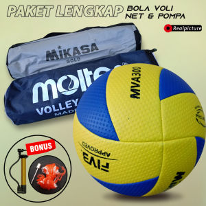 Bola Voli Murah Empuk Paket Lengkap NET Size 5 Bahan Premium Foli Voley Mikasa Molten Nassau