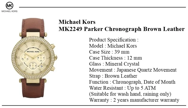 Michael Kors Womens Parker Chronograph Brown Leather Watch MK2249