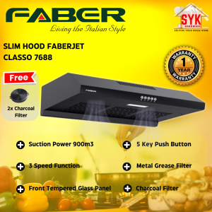 SYK Faber 7688 Faberjet Classo Slim Hood Wall Mounted Kitchen Appliances Hood Penyedut Asap Dapur Masak Free Gift