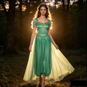 Womens Arabic Arabian Princess Jasmine Cosplay Costume Sequin Trim Pumpkin Pants Belly Carnival Overlay Romper Jumpsuit2026