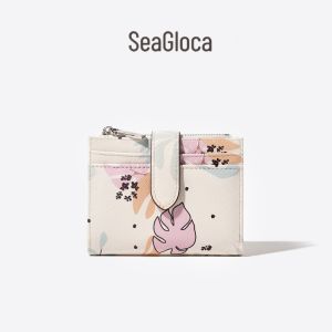 SeaGloca Floral Print Small Card Holder Zipper Short Wallet for Women No 24
