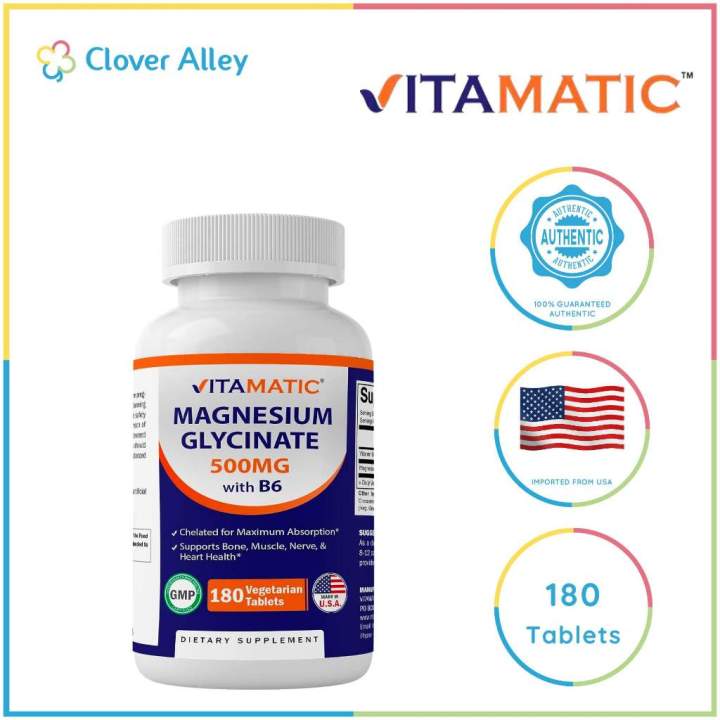 Vitamatic Magnesium Glycinate 500mg With B6 180 Tablets 07 2026 Lazada PH