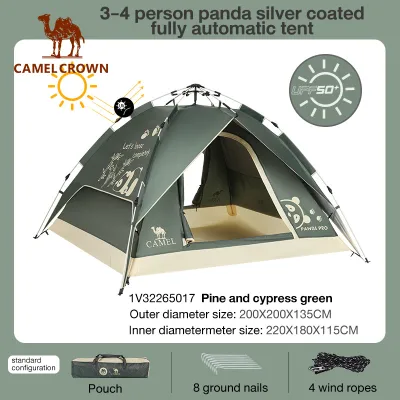 CAMEL Official Auto Pop Up Tent | 4 Persons Family Camping Tent Waterproof Anti-UV Sunshade Shelter Portable Easy Setup Outdoor Gazebo Beach Travel Canopy
