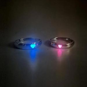 FLYING Vintage Style Luminous Ring Punk Style Blue Pink Color Adjustable Ring Fashion Opening Design Glow In Dark Ring for Women Men