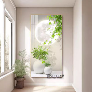 (100% ẢNH CHỤP) Tranh treo tường bình lá tropical khổ dọc trang trí decor phòng kèm đinh