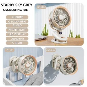 Mini Portable Fan Swing Head Rechargeable USB Fan Low Noise Mini Clip Fan Portable Stroller with Night Light