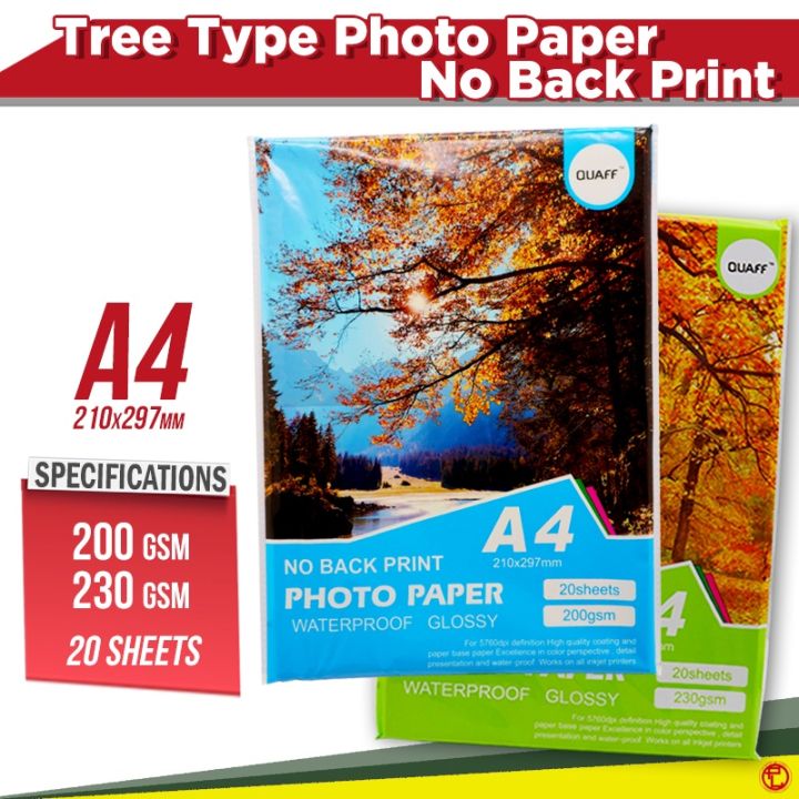 20 sheets/pack Quaff No Back Print Glossy Inkjet Photo Paper A4 200GSM