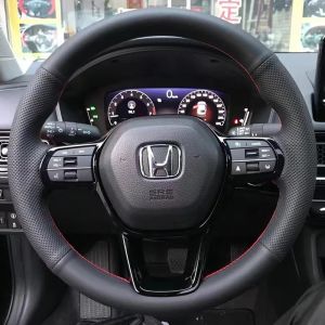 Kaly For Honda Civic 11 XI 2021-2023 CRV 2023 Hand Stitched black Genuine Leather carbon fiber non-slip Car Steering Wheel Cover M2Y9R