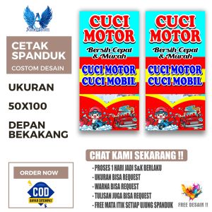 Cetak Spanduk Banner Cuci Motor Depan Belakang Costom Desain