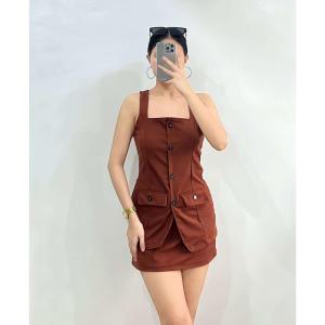 ZEALO Ashlyn Button-up Pocket Sleeveless Vest Top and Mini Skirt Terno Coordinates Set Crepe