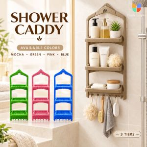 Durable 3-Tier Hanging Shower Caddy with Perforated Shelves for Drainage Bathroom Storage Rack