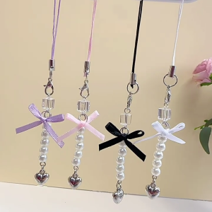 Sweet Phone Chain Strap Lanyard Bowknot Heart Bead Pendant Phone Charm Hanging Decoration Cute Phone Accessories